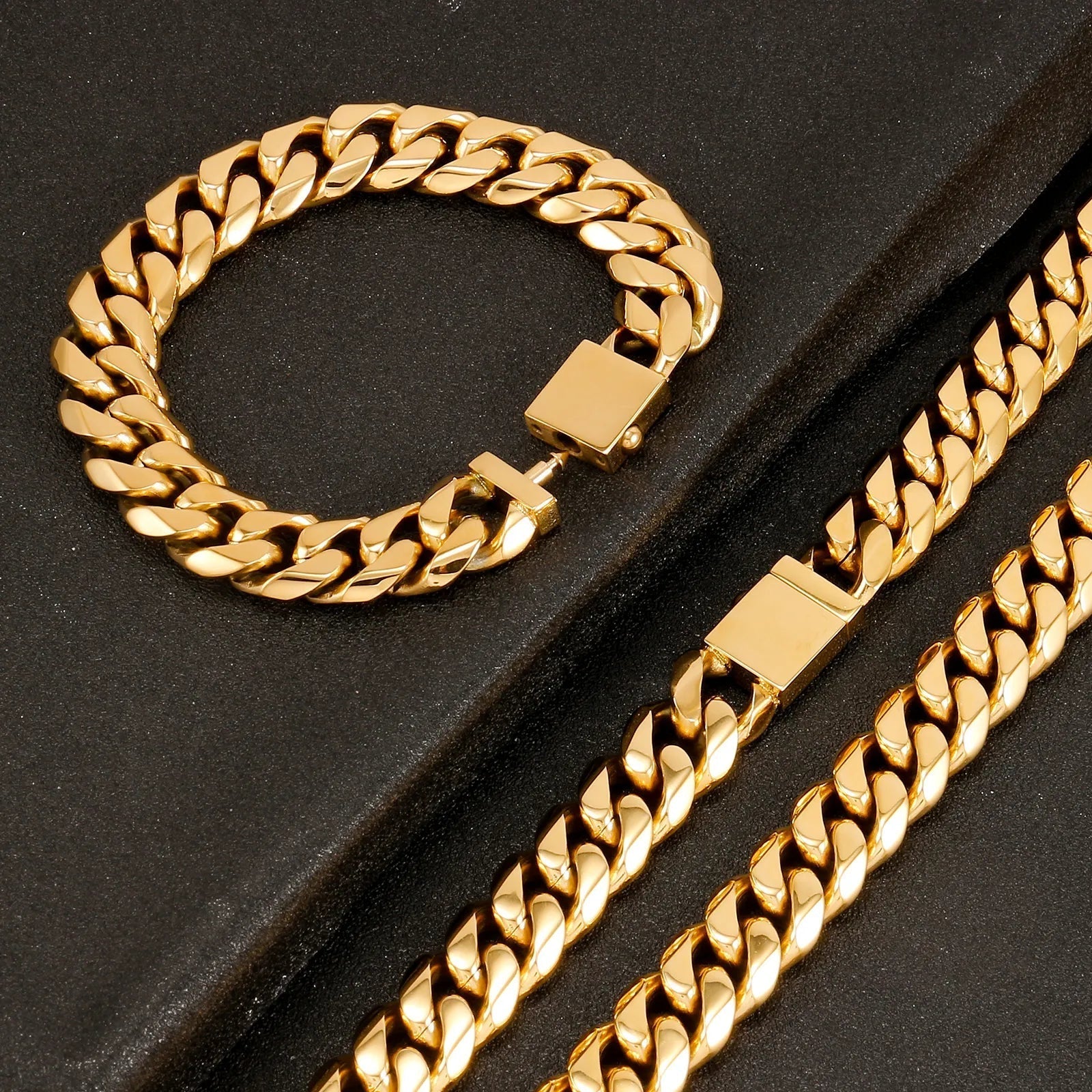 16mm Goldene Miami Curb Cuban Link Kette aus 316L-Edelstahl - Hip Hop Halskette