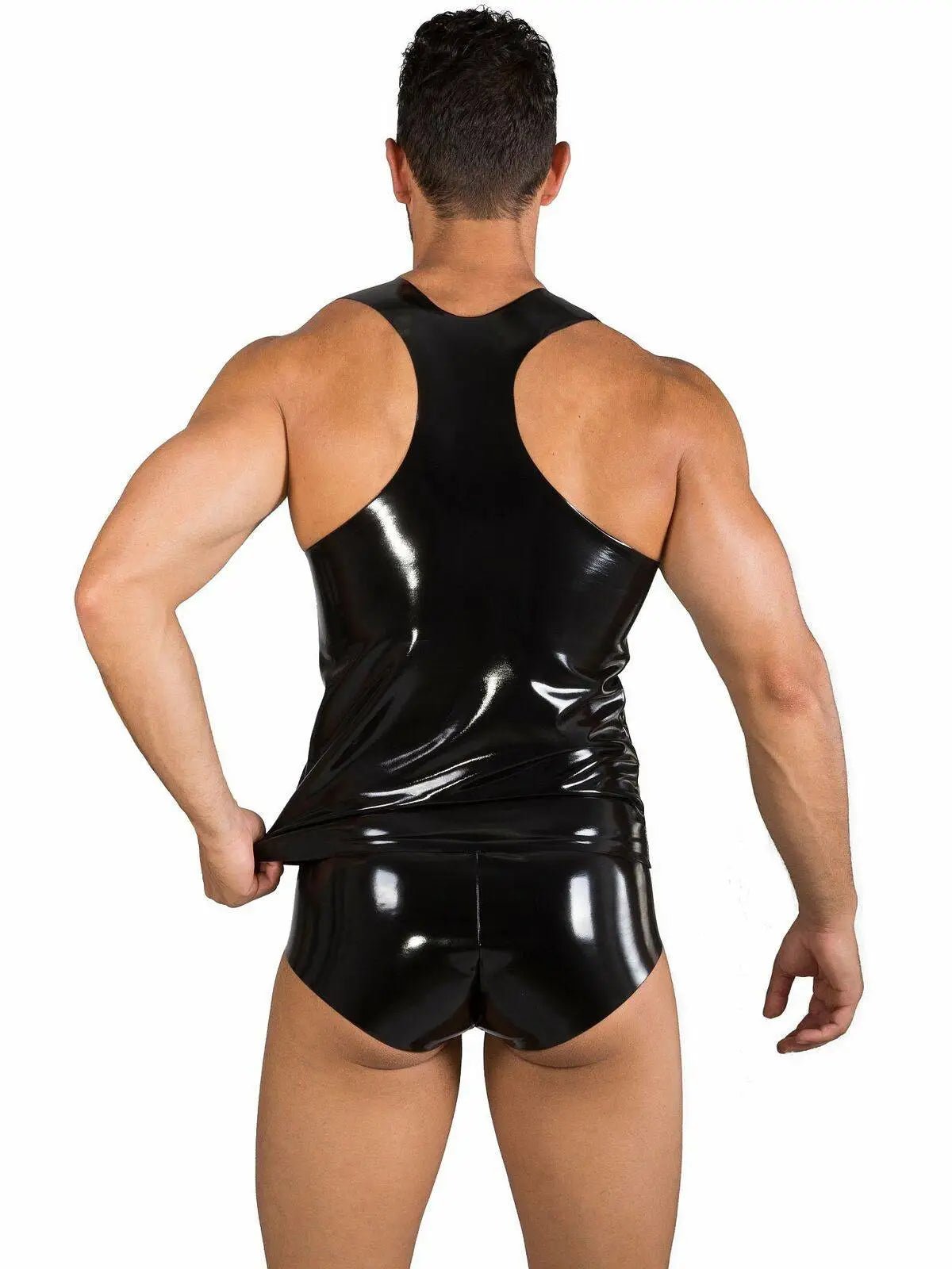 EROS VENEZIANI 7312 Herren Lack Leder Gummi Fetish Tank Top T-Shirt - noodosz