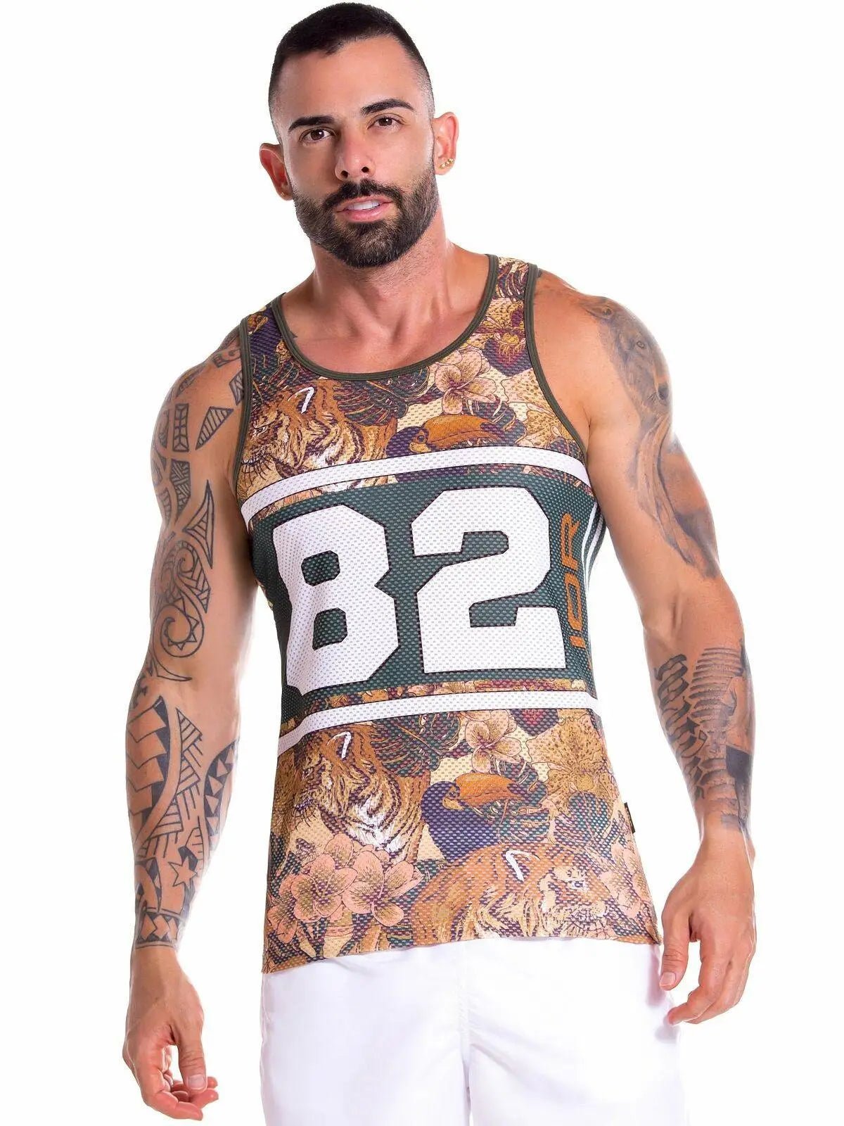 JOR 0872 Herren bedrucktes Tank Top Mesh Muscleshirt Animal-Print Club Stringer - noodosz