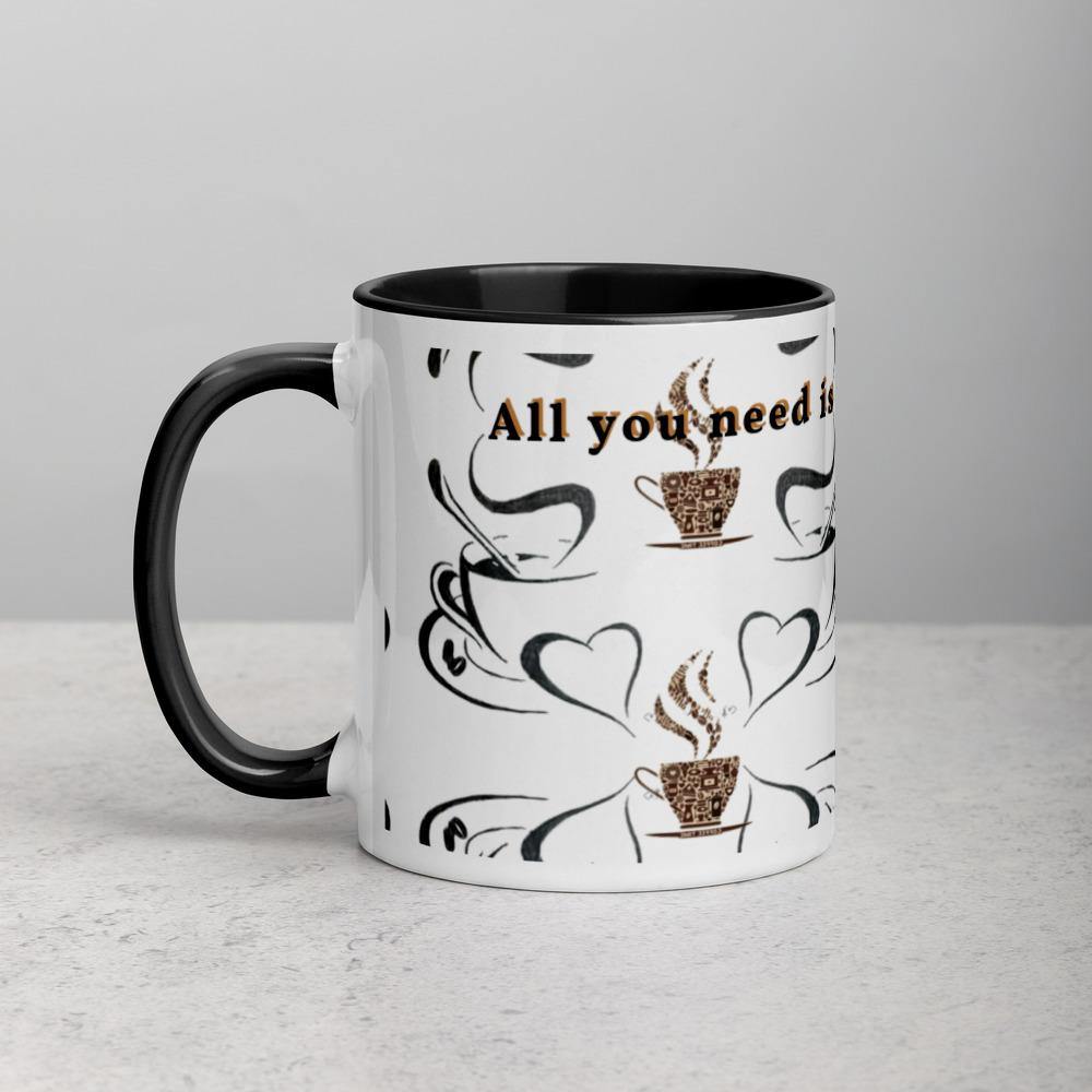 All you need is Love and Coffee -Tasse mit farbiger Innenseite