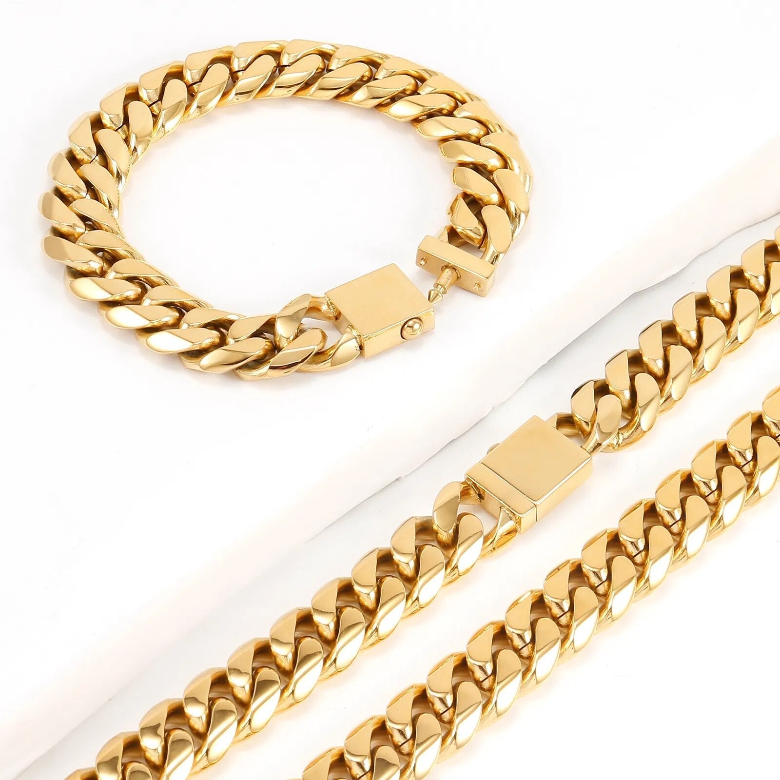 16mm Goldene Miami Curb Cuban Link Kette aus 316L-Edelstahl - Hip Hop Halskette