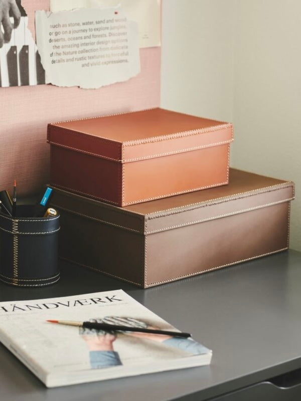 Aufbewahrungsbox mit Deckel Leder schwarz, in 3 Größen