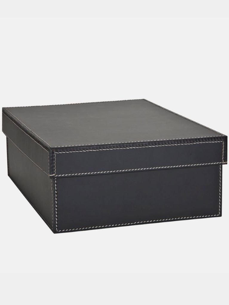Aufbewahrungsbox mit Deckel Leder schwarz, in 3 Größen