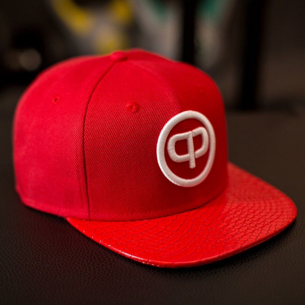 Snapback Cap - Red Leather & White