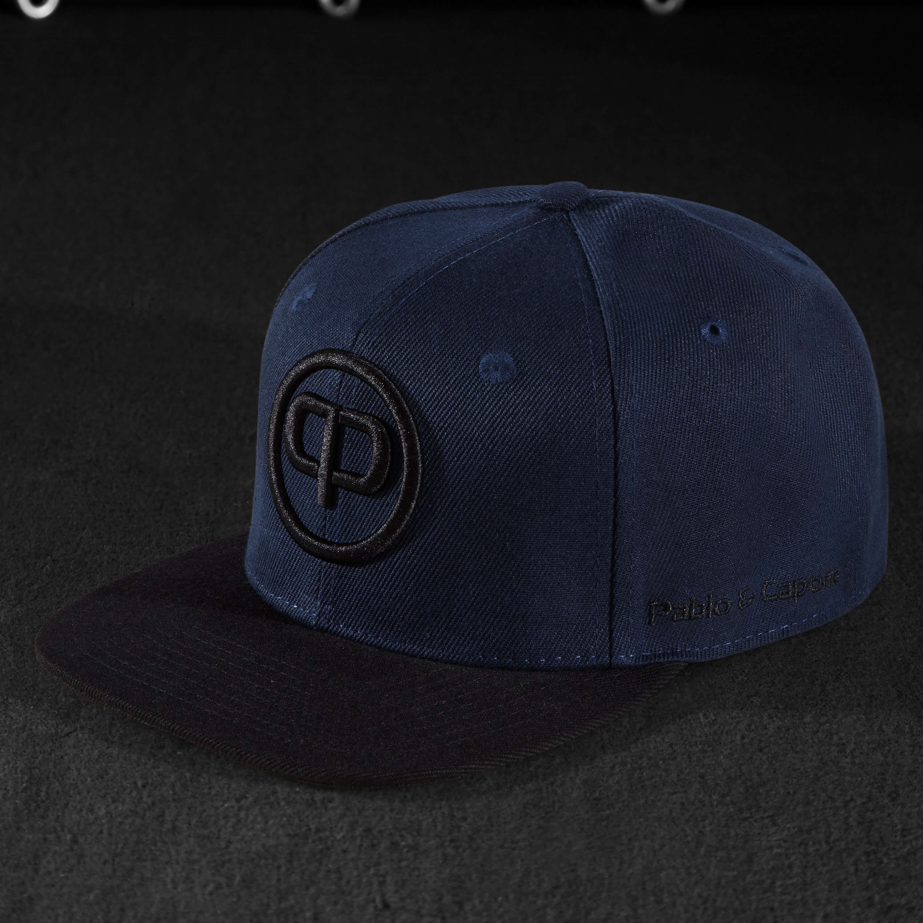 Snapback Cap - Navy Blue on Black