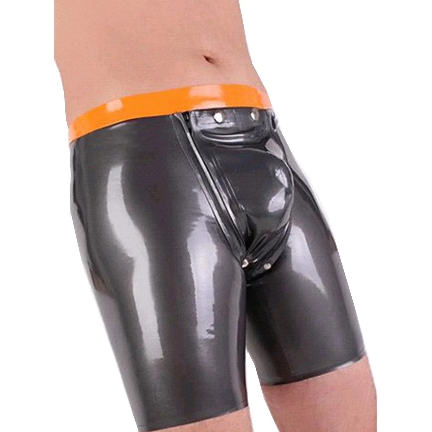 Herren Latex Boxer Briefs Shorts mit Frontöffnung – Gummi Unterwäsche
