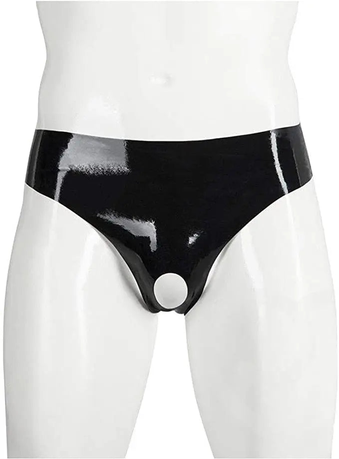 Herren Latex Shorts Briefs handgefertigt mit Öffnung – Gummi Unterwäsche