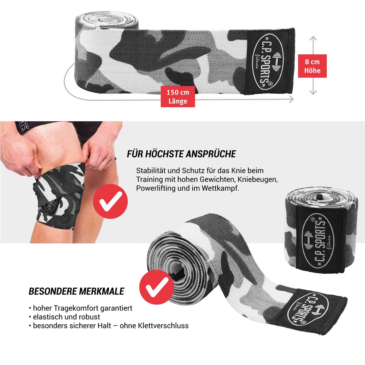 Profi Kniebandagen - Camouflage Weiß - Länge 150cm C.P. Sports - T23