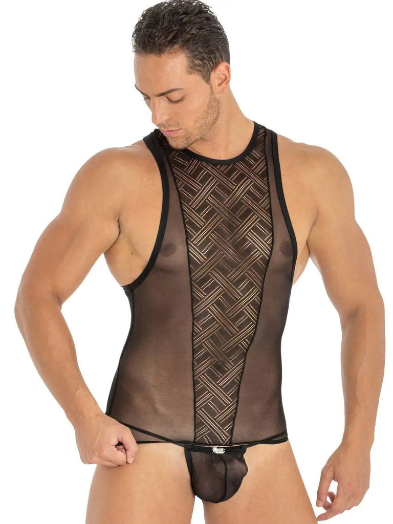 EROS VENEZIANI 7267 Herren Unterhemd - Tank Top Muskelshirt Tüll Muster - noodosz