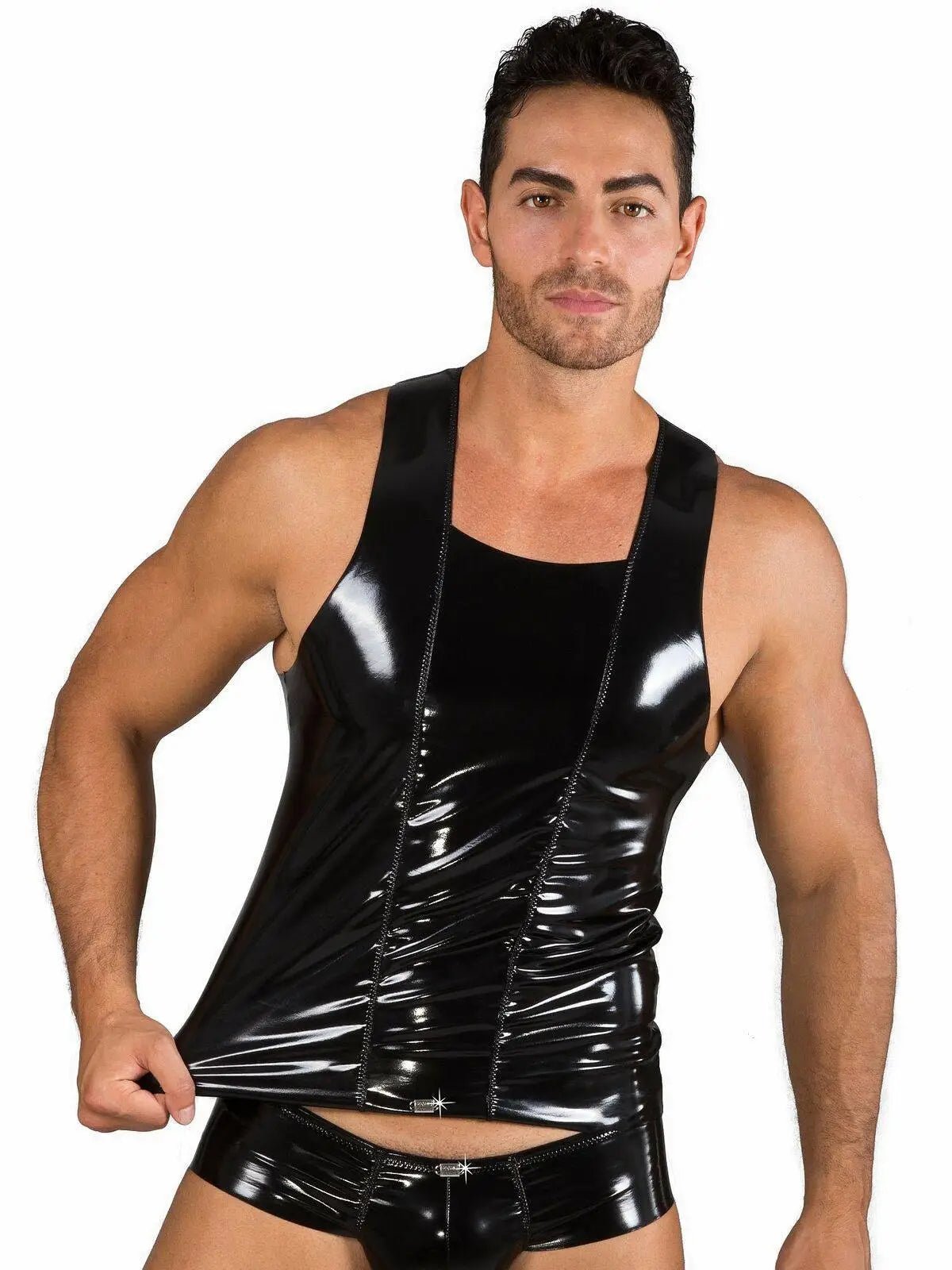 EROS VENEZIANI 7312 Herren Lack Leder Gummi Fetish Tank Top T-Shirt - noodosz