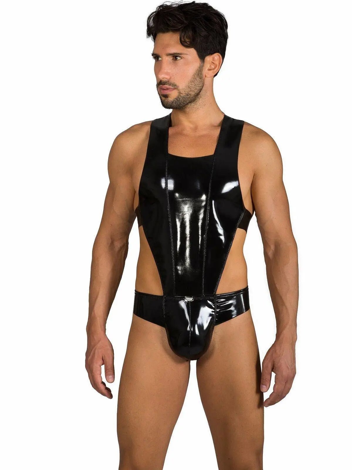 EROS VENEZIANI 7316 Lack Leder Body Bodysuit Overall Stretch Einteiler Singlet - noodosz