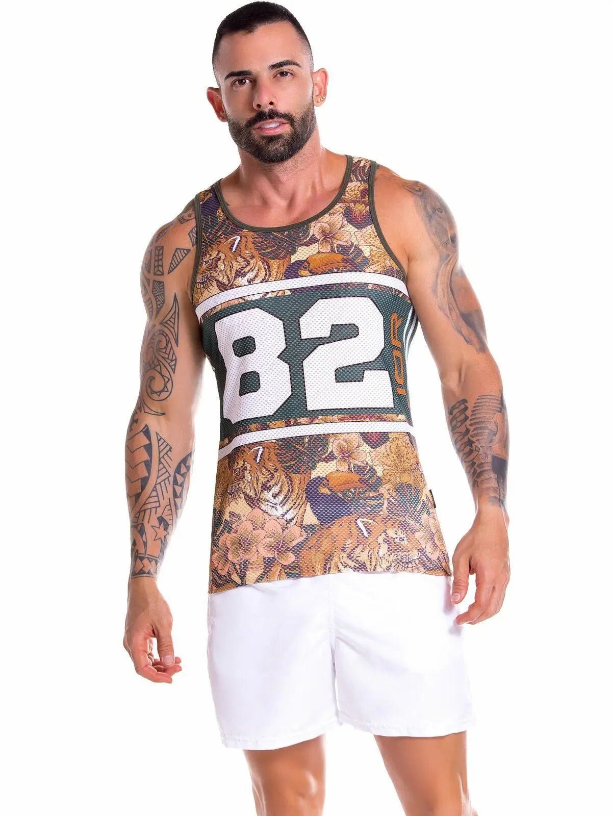 JOR 0872 Herren bedrucktes Tank Top Mesh Muscleshirt Animal-Print Club Stringer - noodosz