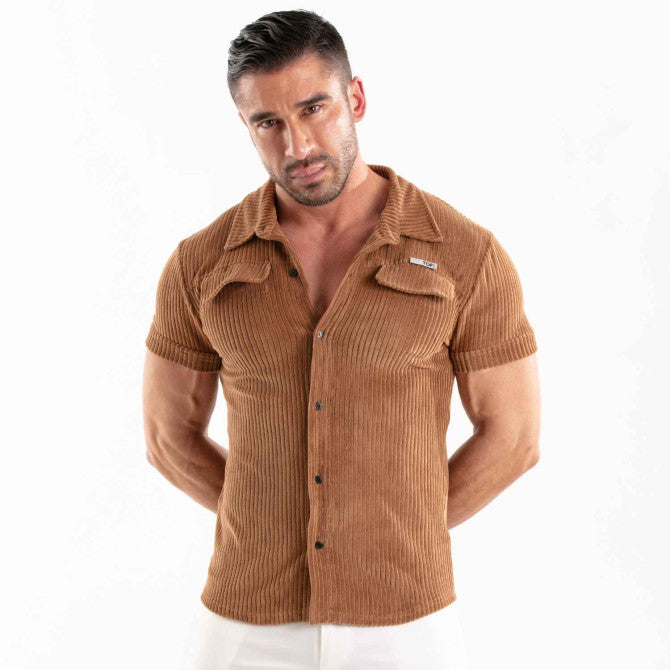 Knitted Corduroy Shirt Camel