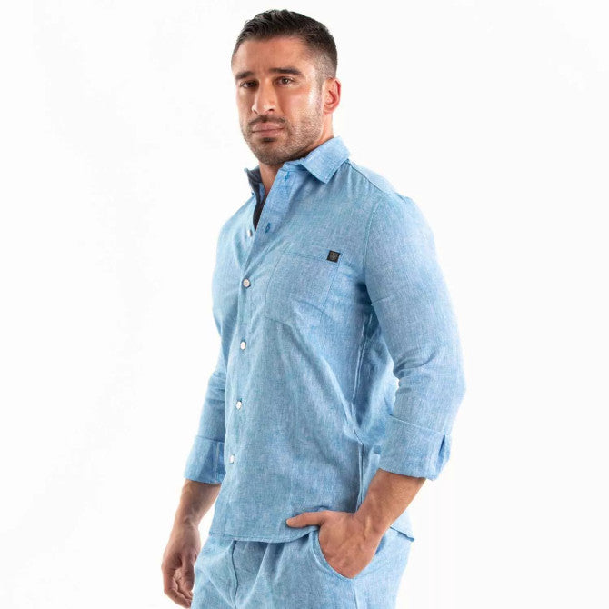 Linen Long Sleeve Shirt Blue