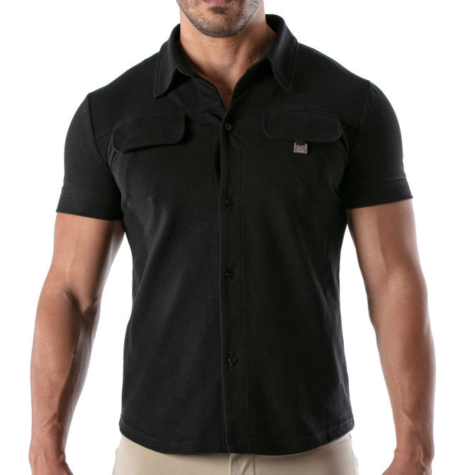 Piqué Cotton Shirt - Black