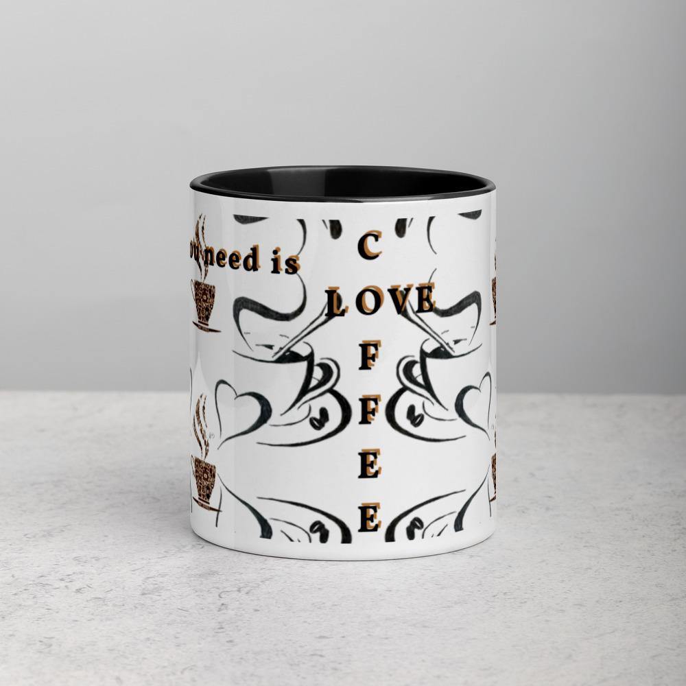 All you need is Love and Coffee -Tasse mit farbiger Innenseite