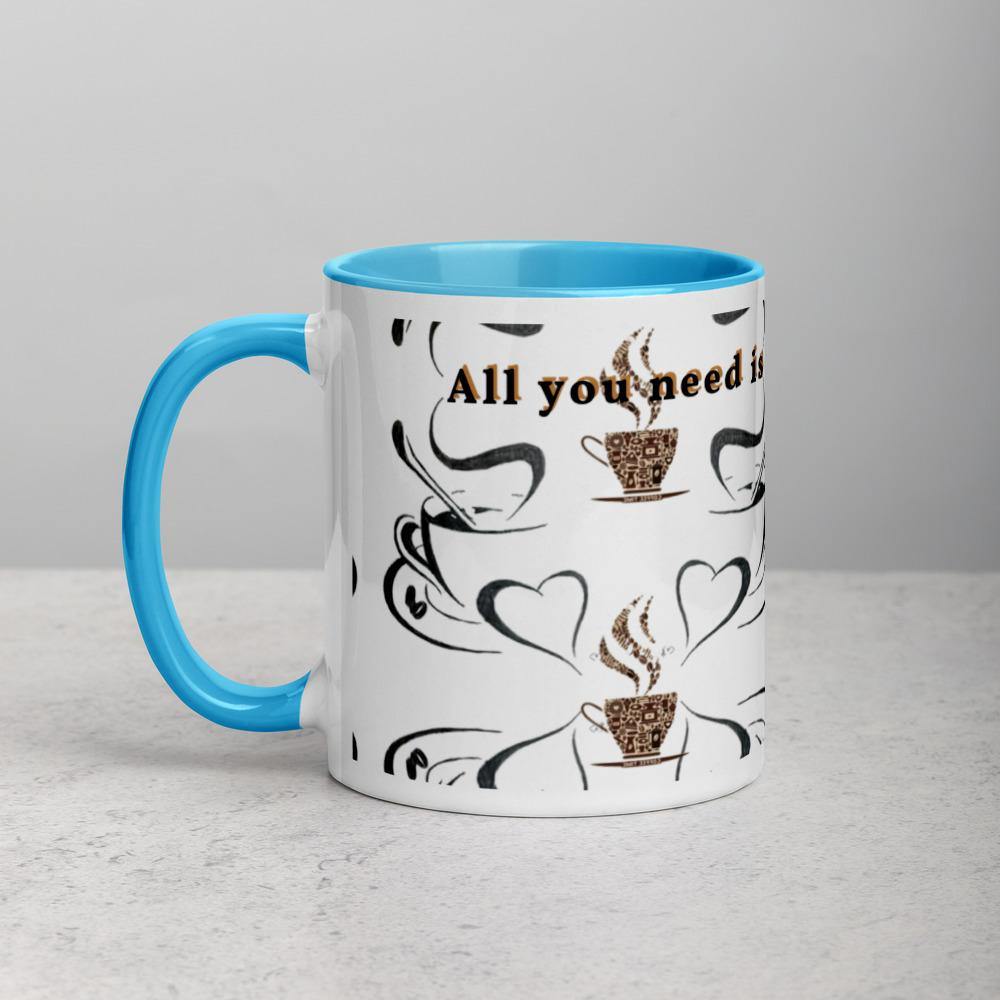 All you need is Love and Coffee -Tasse mit farbiger Innenseite