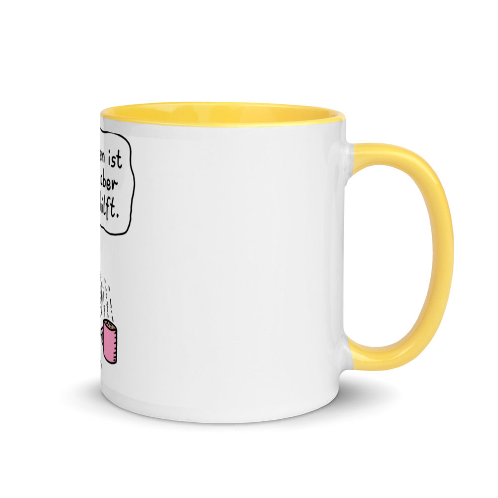 Das Leben ist brutal aber Kaffee hilft - Tasse mit farbiger Innenseite